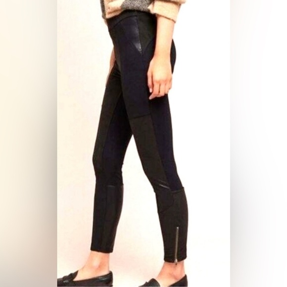 ANTHROPOLOGIE NWT Sz 32 Faux Suede Leather Patch Ankle Zipped Slim Pant Pull On - Picture 2 of 16